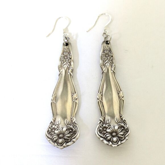 Antique VTG Spoon/Fork Silverplated Earrings Wm & Sons ARTUBUS Pierced Floral - Picture 1 of 5